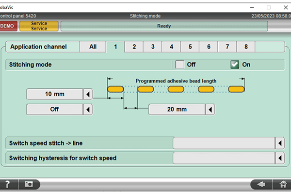 L’interface utilisateur Robatech pour le mode points de colle thermofusibles 