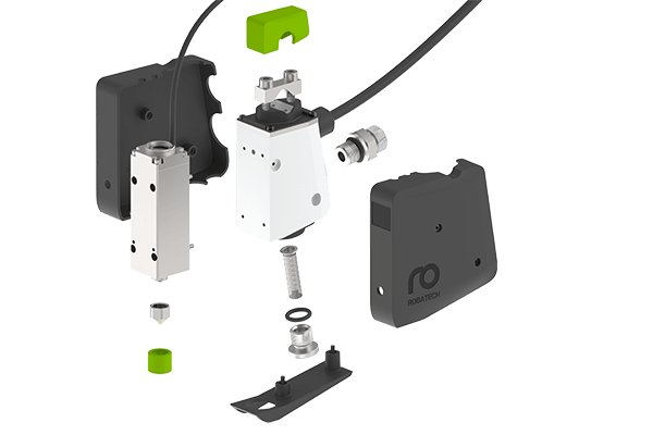 Exploded view of Volta hot melt jetting head 