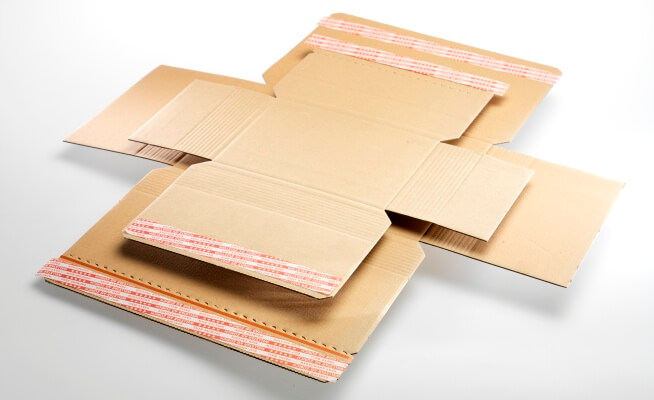 Tiras adhesivas en embalajes de cartón 