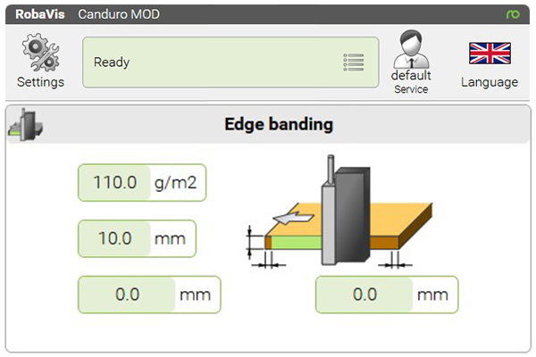Canduro 2: GUI of process-specific software for edge banding